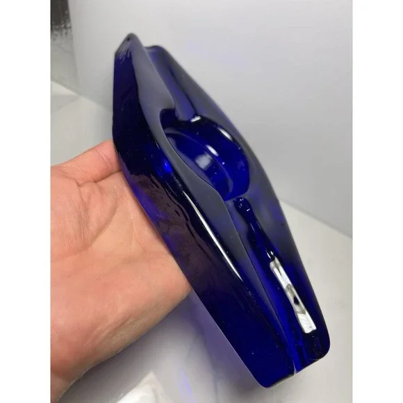 VTG Blenko Cobalt Blue Heavy Hand Blown Glass Cigar Holder Ashtray - Picture 2 of 8